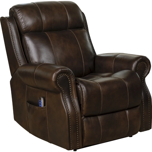 Langston Lift Chair Recliner w/ Power Head Rest in Tonya Brown Leather